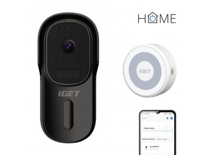iGET HOME Doorbell DS1 Black + iGET CHIME CHS1 White - Inteligentní bateriový videozvonek v setu s reproduktorem