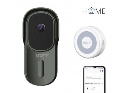 iGET HOME Doorbell DS1 Anthracite + iGET CHIME CHS1 White - Inteligentní bateriový videozvonek v setu s reproduktorem