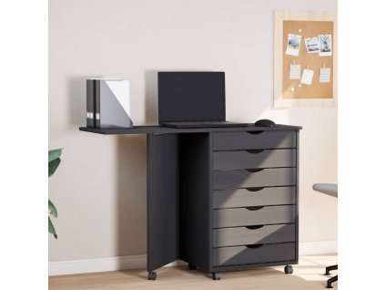 Multidom Skrinka so stolom na kolieskach MOSS sivá masívna borovica