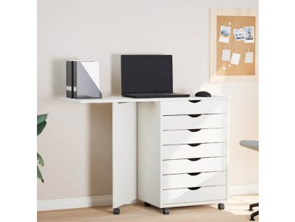 Multidom Skrinka so stolom na kolieskach MOSS biela masívna borovica