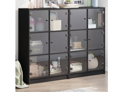 Multidom Knižnica s dvierkami čierna 136x37x109 cm kompozitné drevo