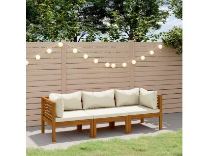 Multidom 3-miestna záhradná pohovka s krémovými vankúšmi akáciový masív