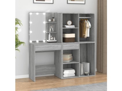 Multidom Toaletný stolík s LED a skrinkami sivý sonoma spracované drevo