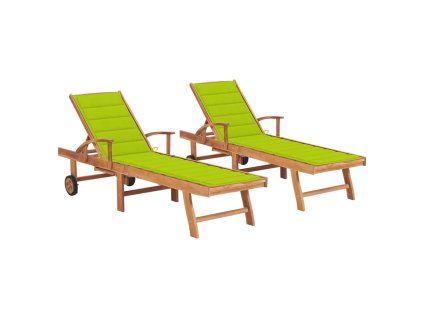 Multidom Lehátka s vankúšmi 2 ks žiarivo-zelené teakové drevo