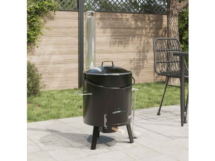 Multidom Gulášový kotlík s komínom a vekom čierny smaltovaná oceľ