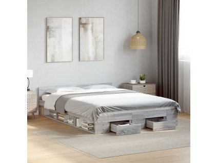 Multidom Posteľný rám so zásuvkami sivá sonoma 140x200cm kompozit. drevo