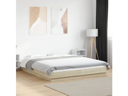 Multidom Posteľný rám s LED svetlami sonoma 150x200 cm kompozitné drevo