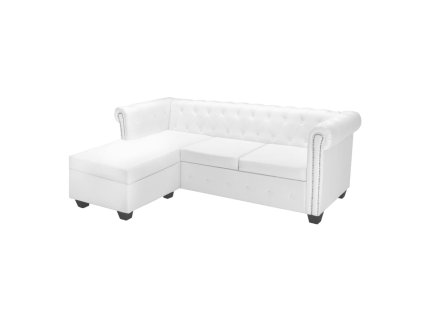 Multidom Pohovka Chesterfield v tvare L, umelá koža, biela