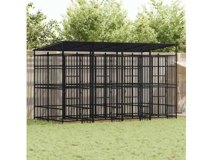 Multidom Vonkajší koterec pre psov so strechou oceľ 7,37 m²