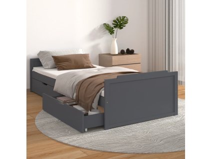 Multidom Posteľný rám so zásuvkami tmavosivý borovicový masív 90x200 cm