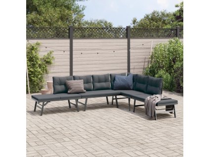 Multidom Záhradné lavičky s vankúšmi 4 ks čierne práškovaná oceľ