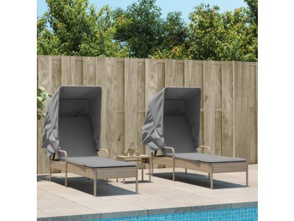 Multidom Lehátka 2 ks so strieškou a stolíkom béžové polyratan