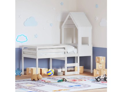 Multidom Vysoká posteľ so strechou biela 90x190 cm borovicový masív