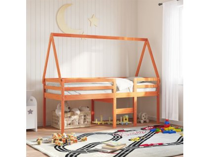 Multidom Vysoká posteľ so strechou voskovo hnedá 90x200cm borovic. masív