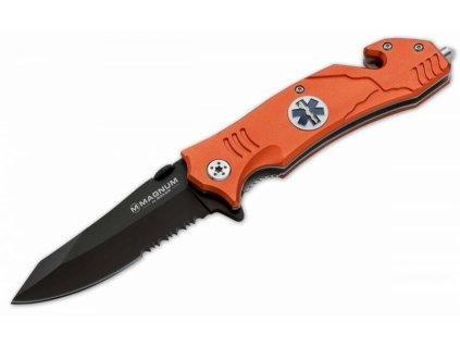 Magnum 01LL472 EMS Rescue vreckový záchranársky nôž 8,3 cm, čierna, oranžová, hliník