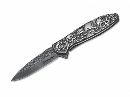 Magnum 01SC519 Dia de los Muertos vreckový nôž s asistenciou 8,5 cm, šedá, celooceľový, lebky