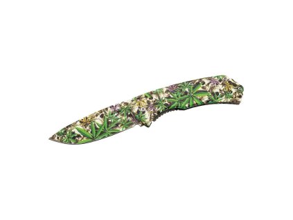 Herbertz 581712 jednoručný vreckový nôž 9cm, nerezová oceľ, 3D lebky a konopné listy