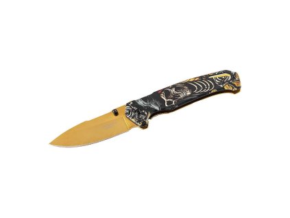 Herbertz 589512 jednoručný fantasy vreckový nôž 8,4cm, titán, zlatá, motív kostry