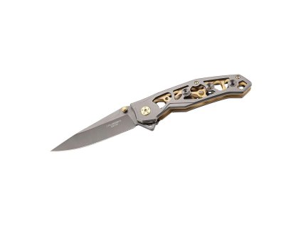 Herbertz 593712 jednoručný vreckový nôž 9cm, oceľ, skeletová konštrukcia, čierno-zlatá