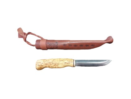 WOOD JEWEL WJ23V10 Vuolu 10 rezbársky nôž 10,5 cm, breza, paroh, kožené puzdro