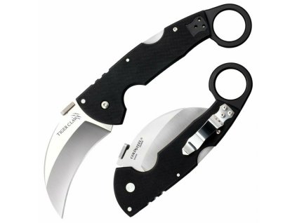 Cold Steel 22C Tiger Claw Plain vreckový nôž karambit 10 cm, hladká hrana, čierna, G10