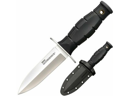 Cold Steel 39LSAC Mini Leatherneck DoubleEdge menší nôž na krk 9cm, čierna, Kraton, puzdro Secure Ex