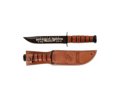 KA-BAR KB-9169 U.S.M.C. OEF Afghanistan pamätný vojenský nôž 17,8 cm, čierna, koža, kožené puzdro