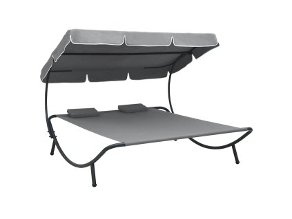 Multidom Záhradná posteľ s baldachýnom a vankúšmi, sivá