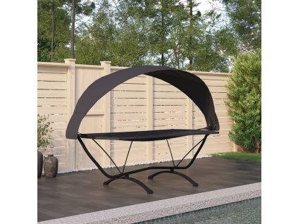 Multidom Vonkajšia posteľ so strieškou, čierna, oceľ a oxfordská látka