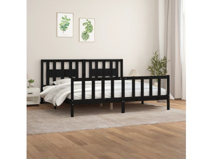 Multidom Posteľný rám s čelom čierny masívna borovica 200x200 cm