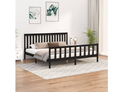 Multidom Posteľný rám s čelom čierny 200x200 cm masívna borovica