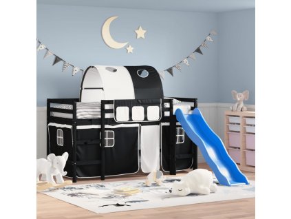 Multidom Detská vyvýšená posteľ tunel bielo-čierna 80x200 cm borovica