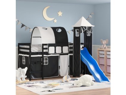 Multidom Detská vyvýšená posteľ veža bielo-čierna 80x200 cm borovica