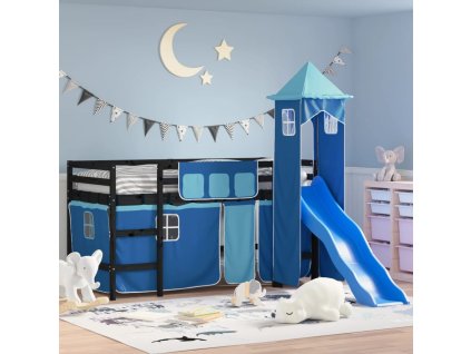 Multidom Detská vyvýšená posteľ veža modrá 80x200 cm masívna borovica