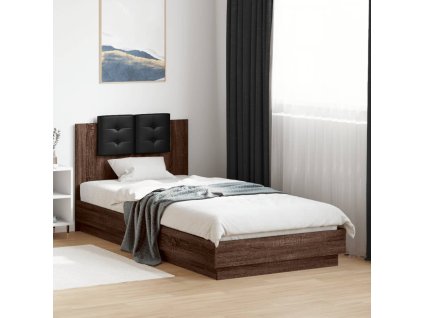 Multidom Posteľný rám s čelom a LED svetlami hnedý dub 100x200 cm