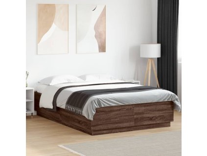 Multidom Posteľný rám s LED svetlami hnedý dub 150x200 cm kompoz. drevo