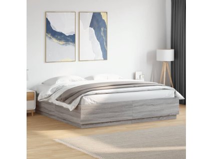 Multidom Posteľný rám s LED svetlami sivá sonoma 200x200cm kompoz. drevo