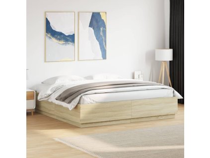 Multidom Posteľný rám s LED svetlami sonoma 200x200cm kompozitné drevo