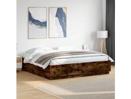 Multidom Posteľný rám s LED svetlami dymový dub 200x200cm kompoz. drevo