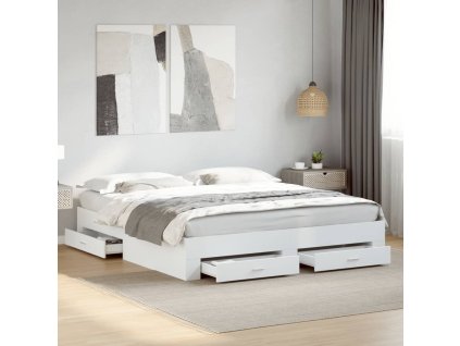 Multidom Posteľný rám so zásuvkami biely 200x200 cm kompozitné drevo