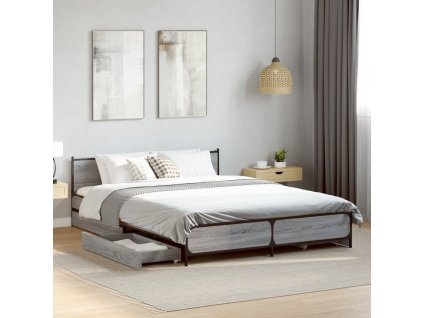 Multidom Posteľný rám so zásuvkami sivý sonoma 135x190cm kompozit. drevo