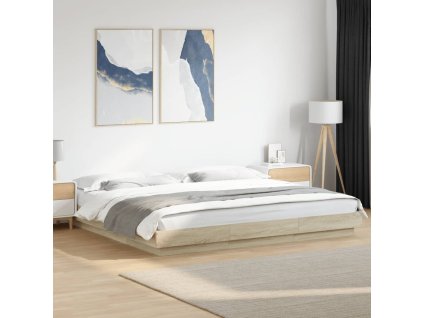 Multidom Posteľný rám s LED svetlami sonoma 200x200cm kompozitné drevo