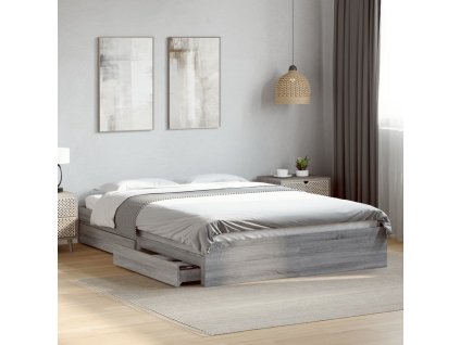 Multidom Posteľný rám so zásuvkami sivý sonoma 160x200cm kompozit. drevo