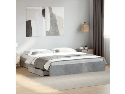 Multidom Posteľný rám so zásuvkami betónový 200x200 cm kompozitné drevo