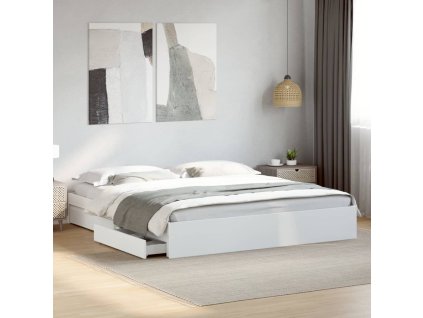 Multidom Posteľný rám so zásuvkami biely 200x200 cm kompozitné drevo