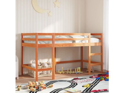 Multidom Detská vyvýšená posteľ rebrík vosková 90x200cm masívna borovica