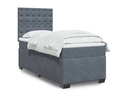 Multidom Posteľný rám boxspring s matracom tmavosivý 90x190 cm zamat
