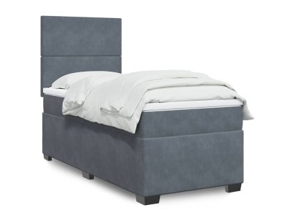 Multidom Posteľný rám boxspring s matracom tmavosivý 90x200 cm zamat
