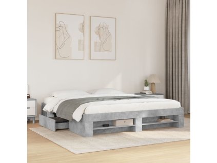Multidom Posteľný rám betónový sivý 200x200 cm kompozitné drevo