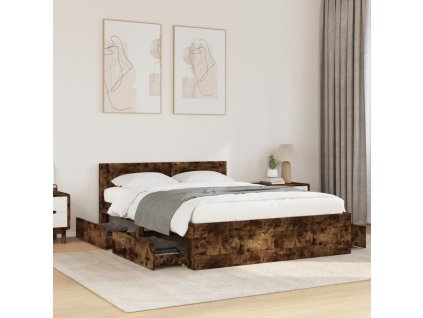 Multidom Posteľný rám s čelom dymový dub 120x190 cm kompozitné drevo